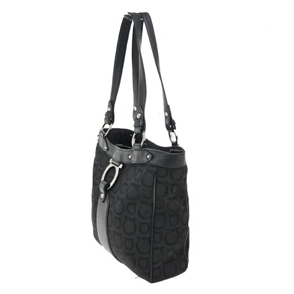 SALVATORE FERRAGAMO Gancini Tote Shoulder Bag Canavs Leather Black SHW 09KB197 - Picture 6 of 14